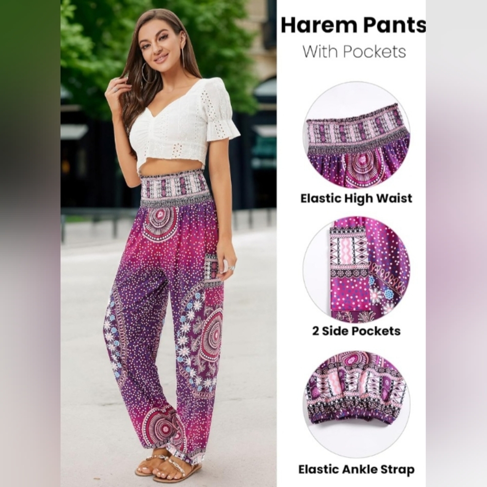 Bohemian Purple Elastic Waist Pants
